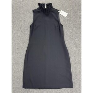 Ted Baker Womens Dress 2 Black Dramatic Pleated Ruffle Mock Neck Sleeveless